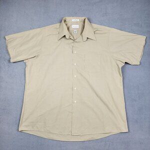 Van Heusen Poplin Button Front Shirt Mens Size 18 Beige Wrinkle Free Half Sleeve